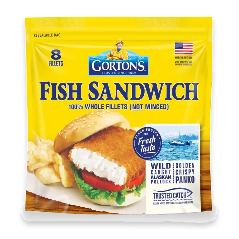 Breaded Fish Sandwich Cut from Whole Fish Fillets (Not Minced), Wild Caught, Frozen