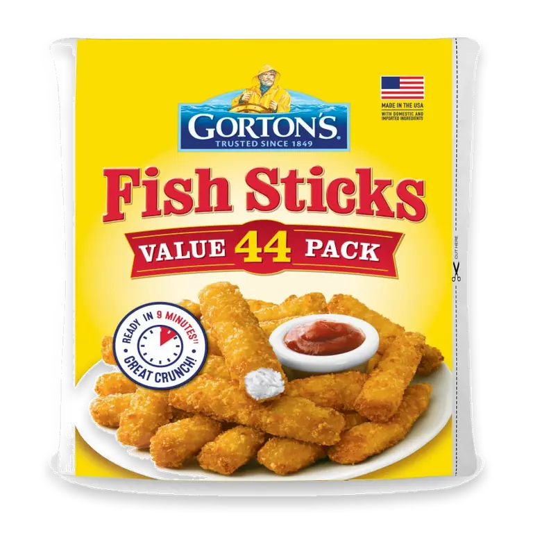 Crunchy Breaded Fish Sticks Cut from Real Fish, Crunchy Panko Breadcrumbs, Frozen