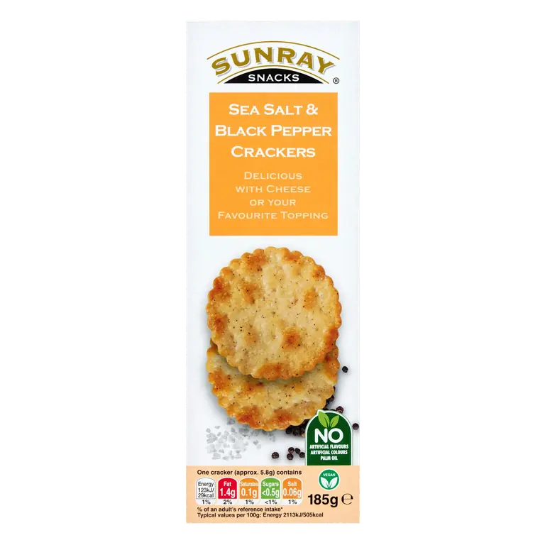 Sunray Snacks Sea Salt & Black Pepper Crackers 185g