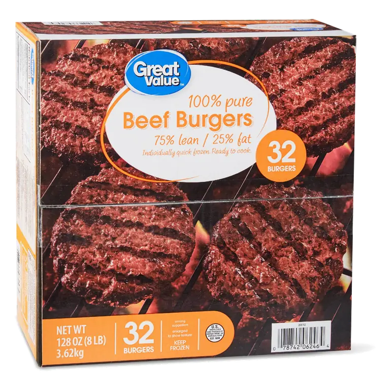75% Lean/25% Fat 100% Pure Beef Burgers