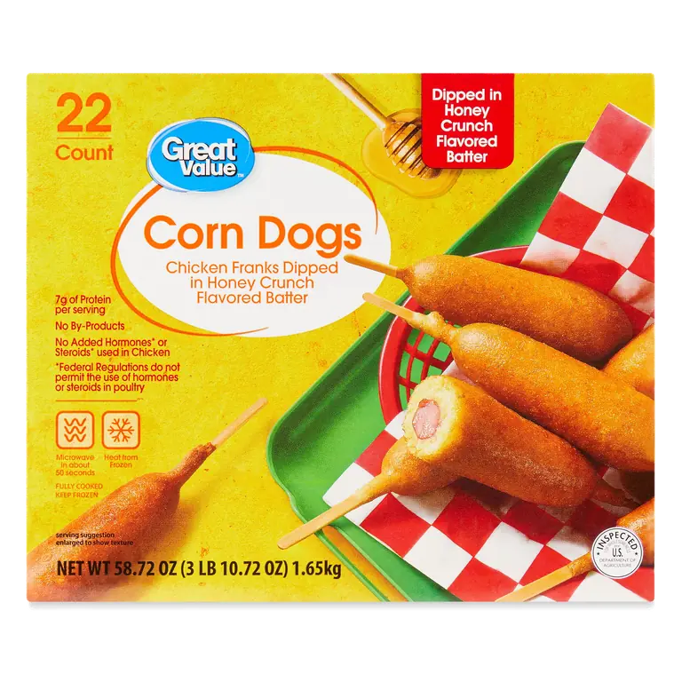 Chicken Franks Dipped in Honey Crunch Flavored Batter Corn Dogs