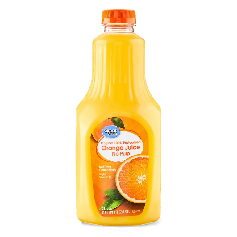 Great Value 100% Pasteurized Orange Juice with No Pulp 52 fl oz Multi Pack High in Vitamin C