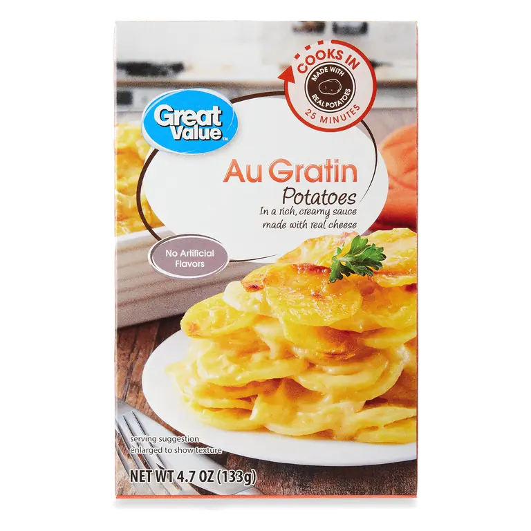 Great Value Au Gratin Potatoes 4.7 oz Box with Real Potatoes and Cheese