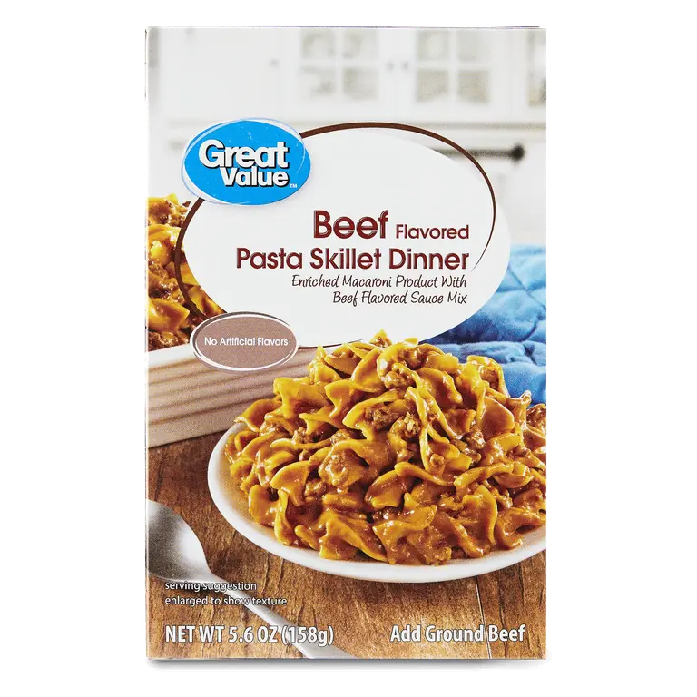 Great Value Beef Flavored Pasta Skillet Dinner, 5.6 oz, Easy 15-Minute Home-Cooked Meal
