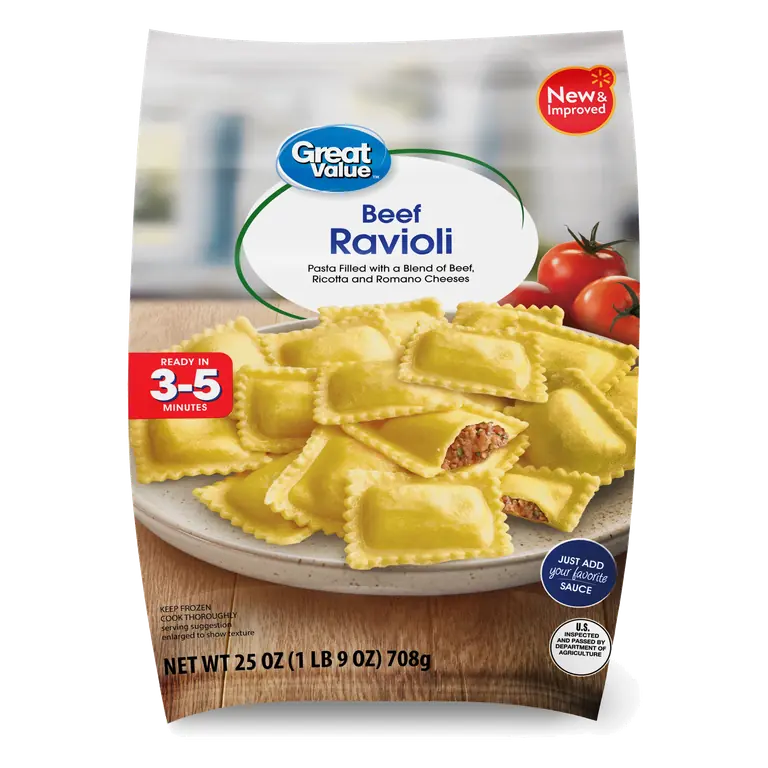 Great Value Beef Ravioli, 25 oz, Frozen Pasta, Beef, Ricotta