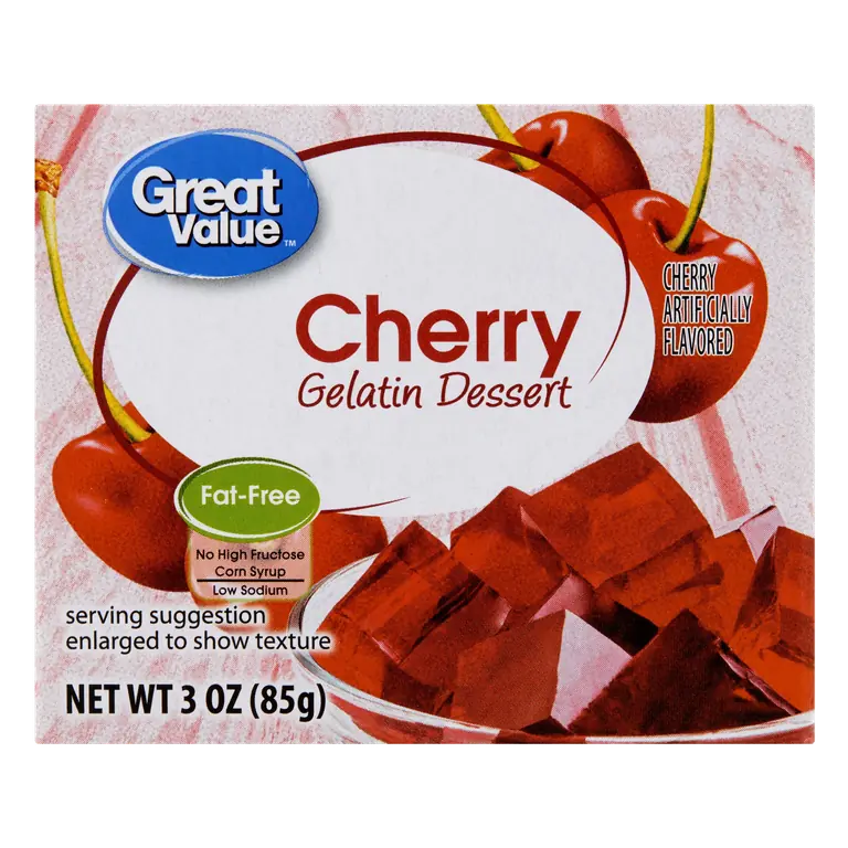 Great Value Cherry Gelatin Dessert, 3 oz, Gluten-Free, 4 Servings