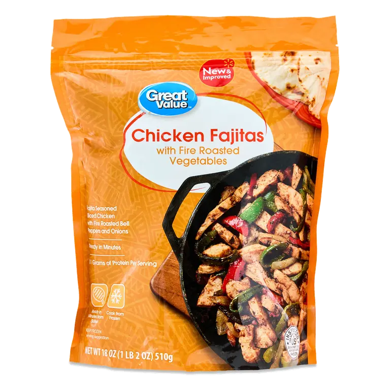 Great Value Chicken Fajitas with Fire Roasted Vegetables 18 oz Frozen Meal Quick Preparation
