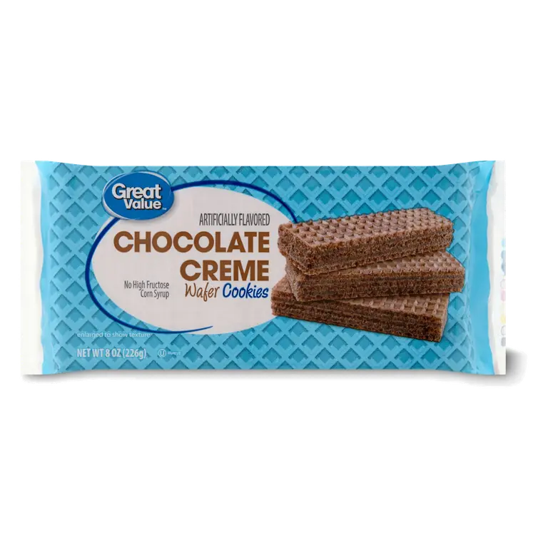 Great Value Chocolate Creme Wafer Cookies, 8 oz, crisp, light wafers