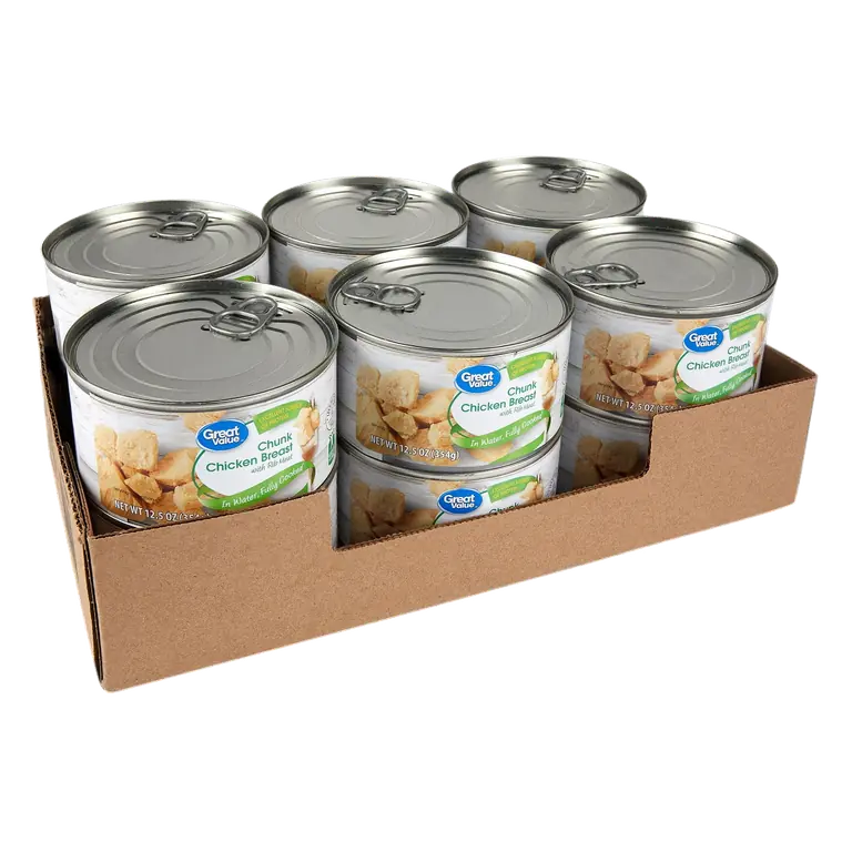 Great Value Chunk Chicken Breast, with Rib Meat in Water, Fully Cooked, 12.5 oz Can, 12 Count