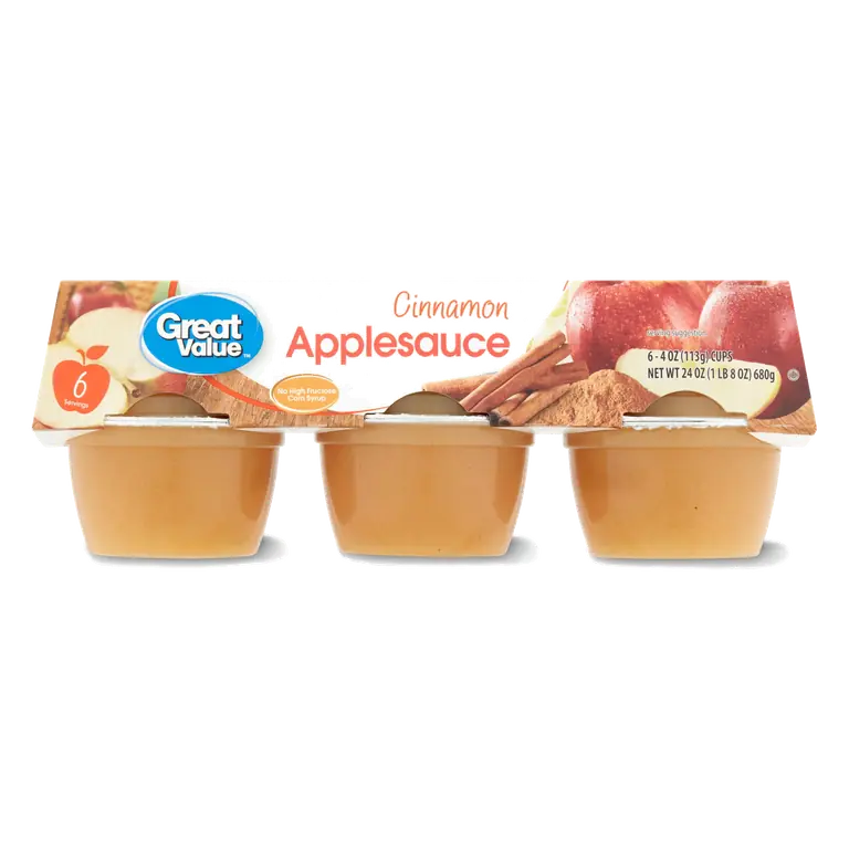 Great Value Cinnamon Applesauce, 4 oz Cups, 6ct, Kosher, Gluten Free