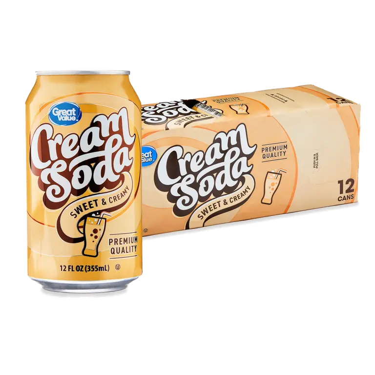 Great Value Cream Soda Pop, 12 fl oz, 12 Pack Cans, classic sweet creamy bubbly soft drink