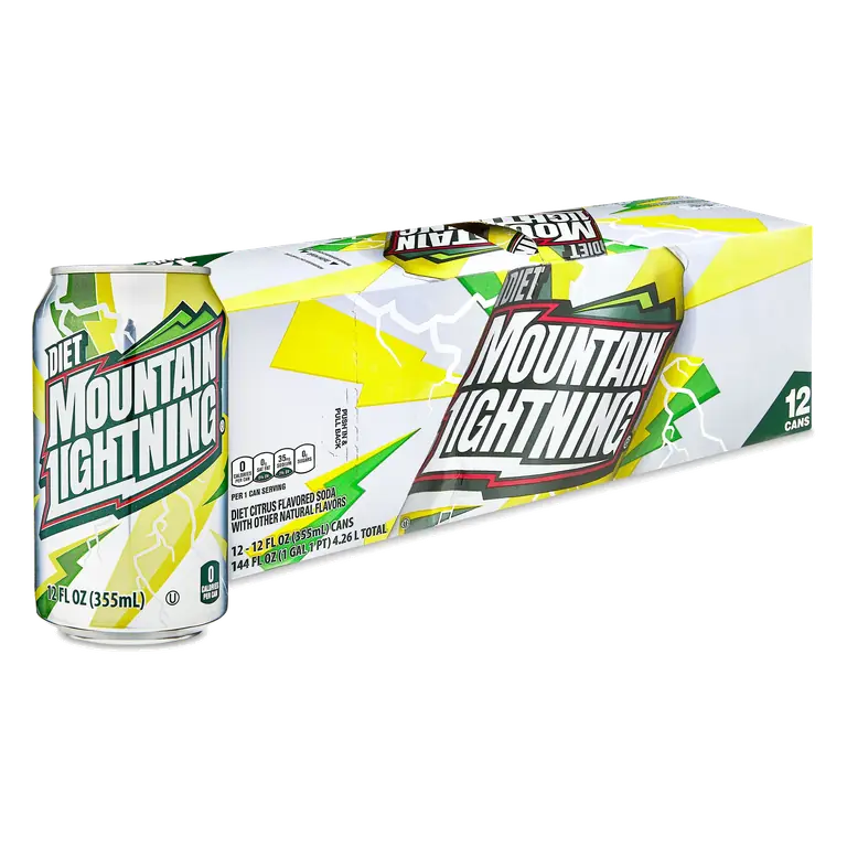 Great Value Diet Mountain Lightning Citrus Flavored Soda, 12 fl oz, 12 Pack Cans