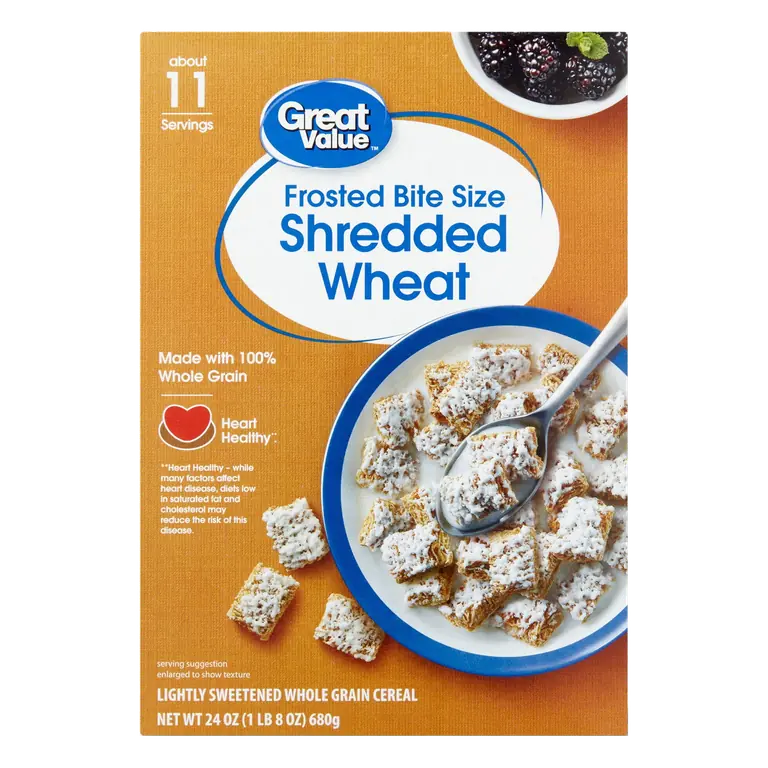 Great Value Frosted Bite Size Shredded Wheat Cereal, 24 oz