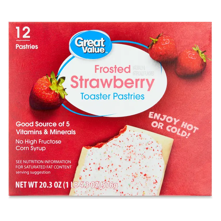 Great Value Frosted Strawberry Toaster Pastries 12 count 20.3 oz snack with 5 vitamins
