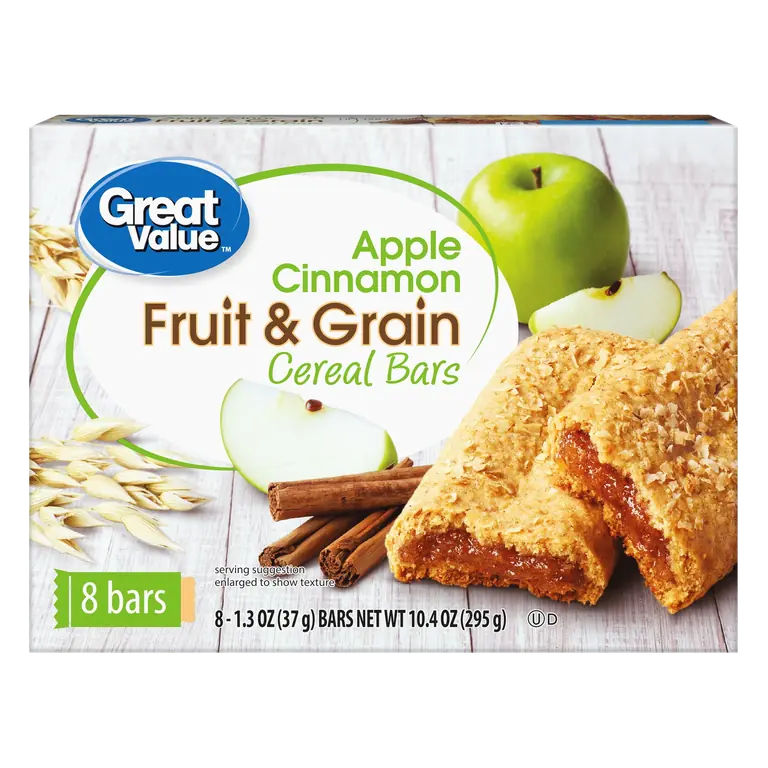Great Value Fruit & Grain Cereal Bars Apple Cinnamon, 10.4 oz, 8ct