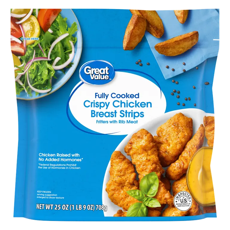 Great Value, Fully Cooked Chicken Strips, 25 oz, Frozen, Breaded