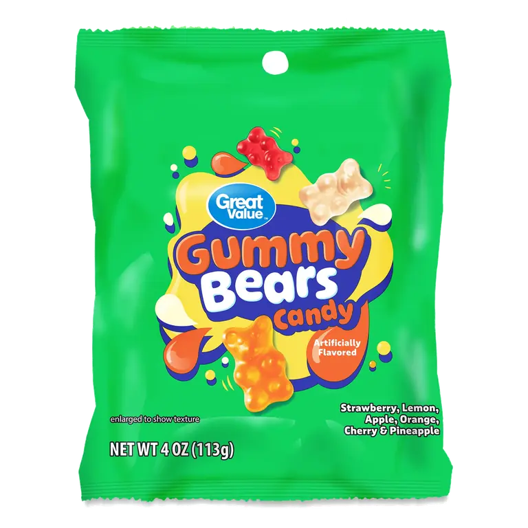 Great Value Gummy Bears Chewy Candy, 4 oz, Gluten-Free, Fruity Flavors