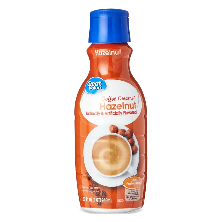 Great Value Hazelnut Coffee Creamer 32 fl oz - Nutty Flavor, 35 Calories per Serving