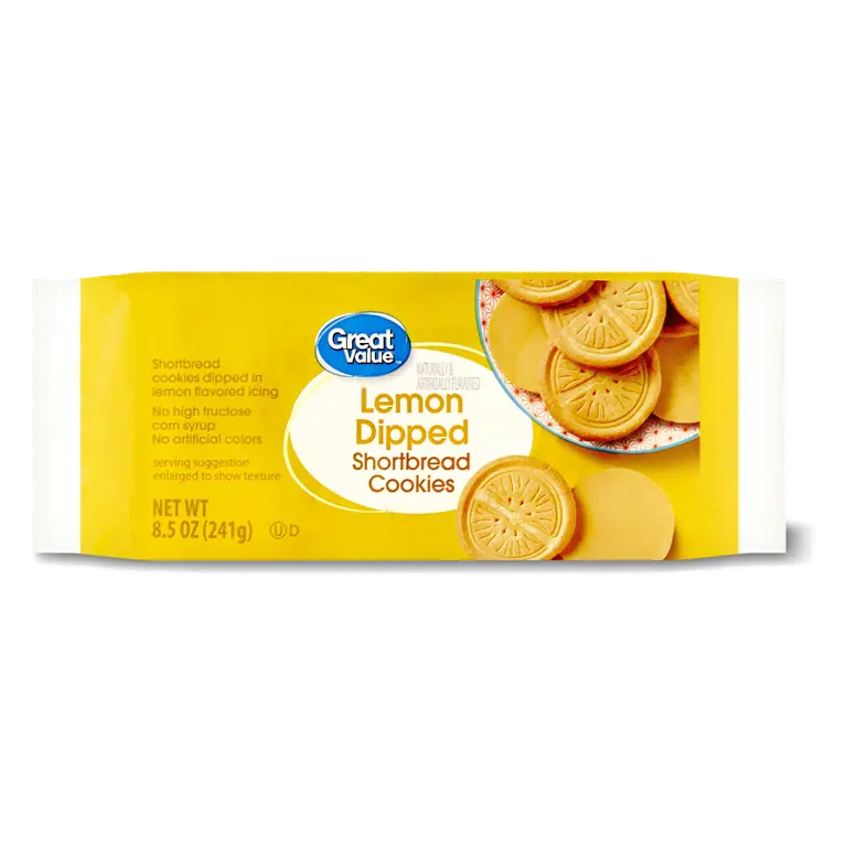Great Value Lemon Dipped Shortbread Cookies 8.5 oz Crispy shortbread dipped in tart lemon icing