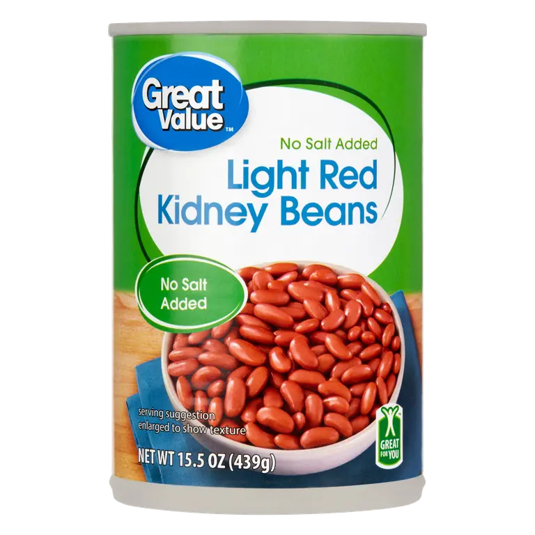 Great Value Light Red Kidney Beans 15.5 oz with 7g protein and 5g fiber