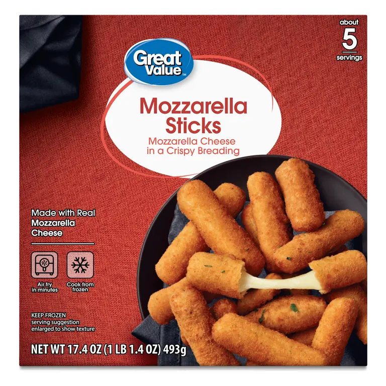 Great Value Mozzarella Cheese Sticks Appetizer 17.4 oz Frozen Crispy Breading Snack