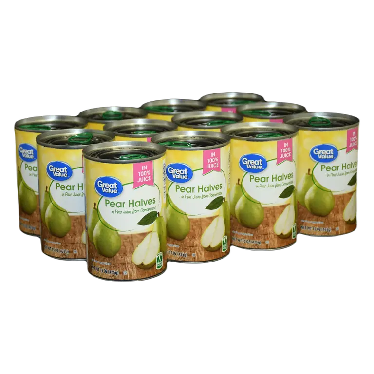 Great Value Pear Halves in 100% Juice, 15 oz Gluten-Free Fruit Snack Side Dessert