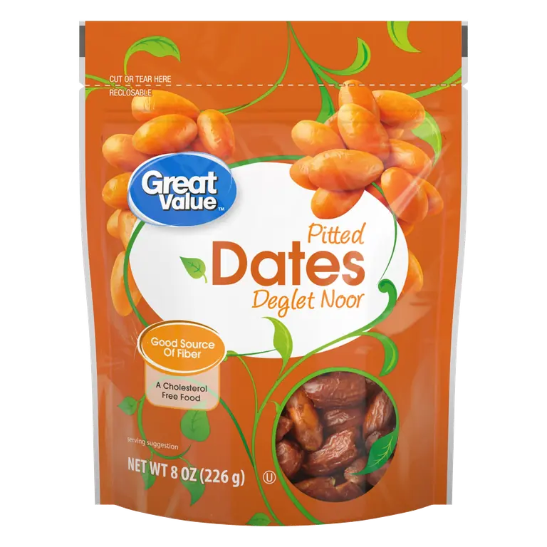 Great Value Pitted Deglet Noor Dates Dried Fruit 8 oz High in Fiber Snack