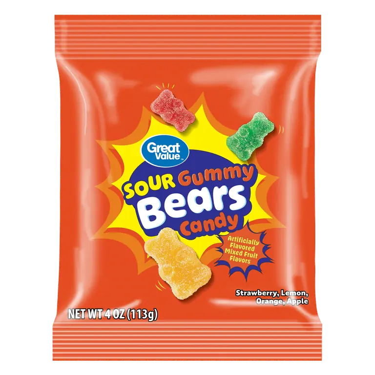 Great Value Sour Gummy Bears Candy, 4 oz