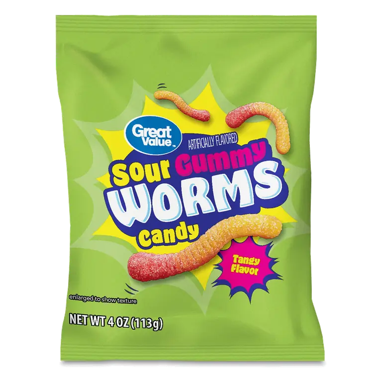 Great Value Sour Gummy Worms Candy 4 oz Chewy tangy worm-shaped gummies