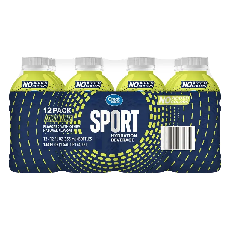 Great Value Sport Hydration Beverage, Lemon Lime, 12 fl oz, 12 Count