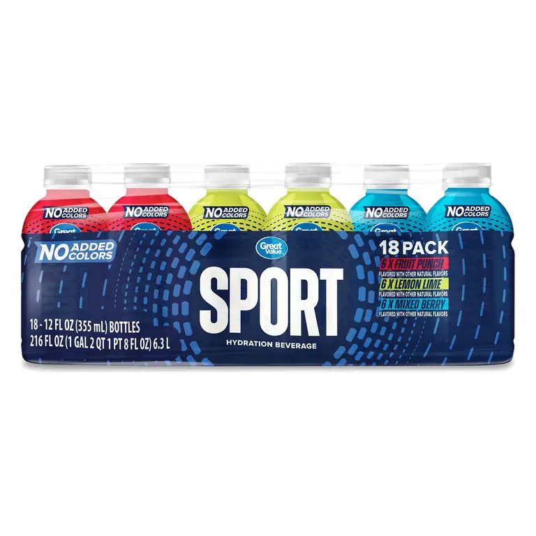Great Value Sport Hydration Beverage, Variety Pack, 12 fl oz, 18 Count