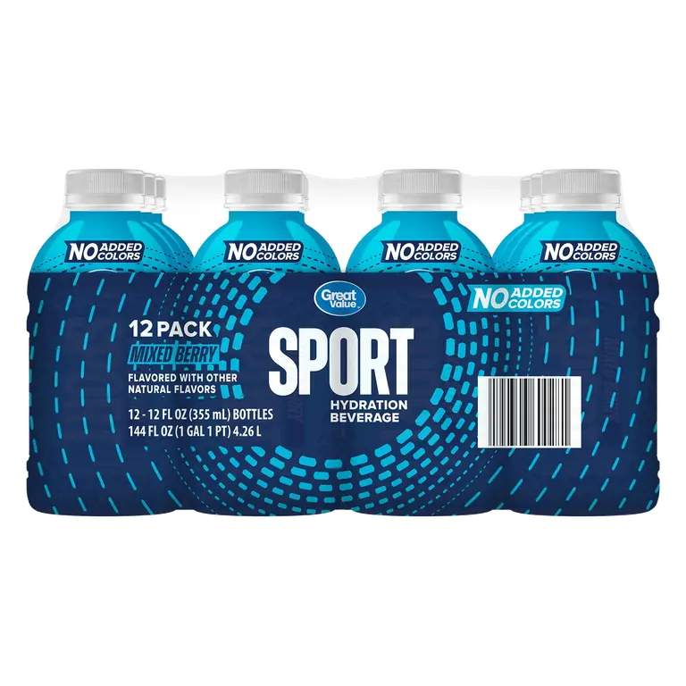 Great Value Sports Hydration Drink 12 fl oz 12 Pack Mixed Berry, Allergen-Free