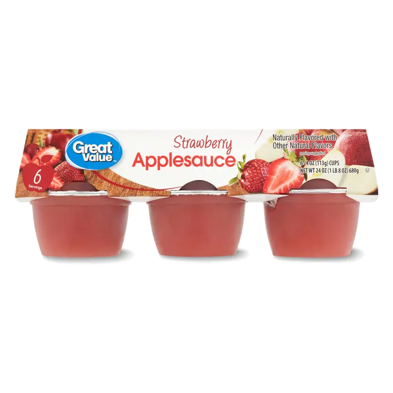 Great Value Strawberry Applesauce, 4 oz, 6 Cups, Flavored with Real Fruit