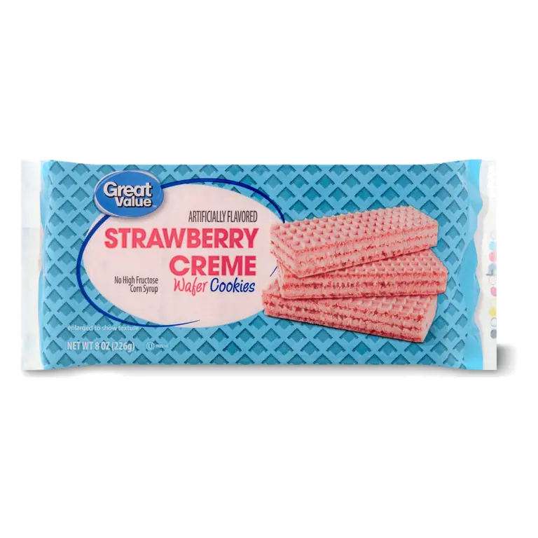 Great Value Strawberry Creme Wafers 8oz Cookies with Fruity Pink Flavor