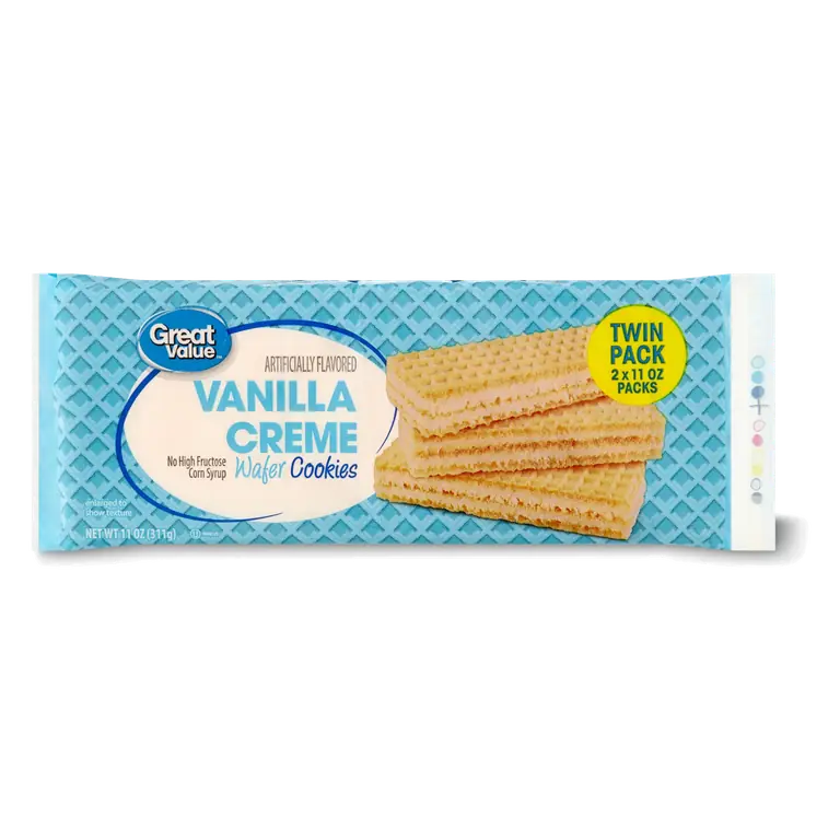 Great Value Vanilla Creme Wafer Cookies Twin Pack 11 oz Crispy Light Snack