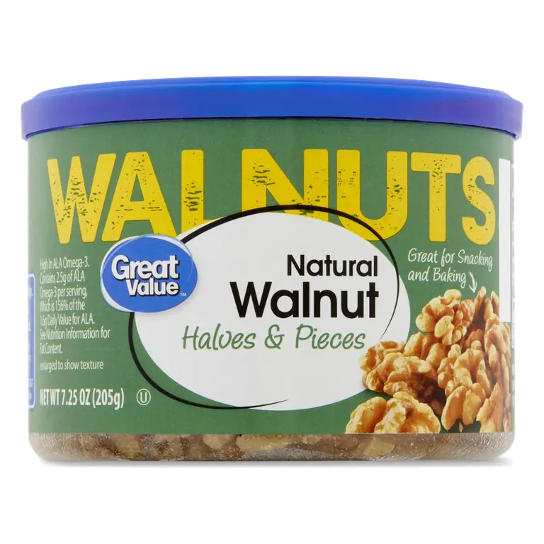 Great Value Walnut Halves and Pieces 7.25 oz Snack with Omega-3 & Protein