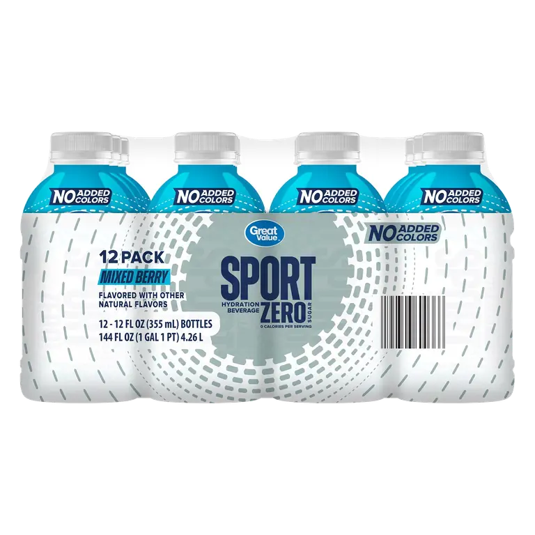Great Value Zero Sugar Sport Hydration Beverage, Mixed Berry, 12 fl oz, 12 Count