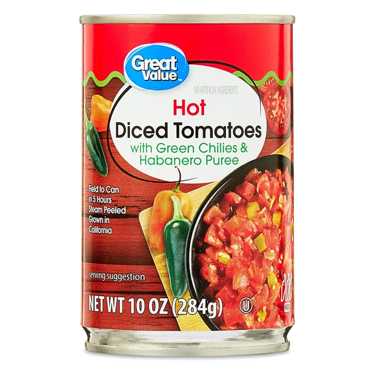 Hot Diced Tomatoes with Green Chilies & Habanero Puree