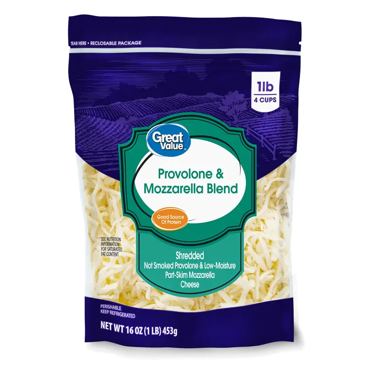 Provolone & Mozzarella Blend Shredded Not Smoked Provolone & Low-Moisture Part-Skim Mozzarella Cheese