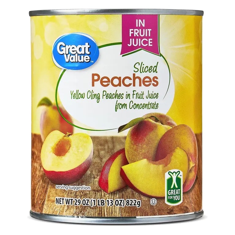 Yellow Cling Sliced Peaches in Natural 100% Peach and Pear Juice From Concentrate and Water