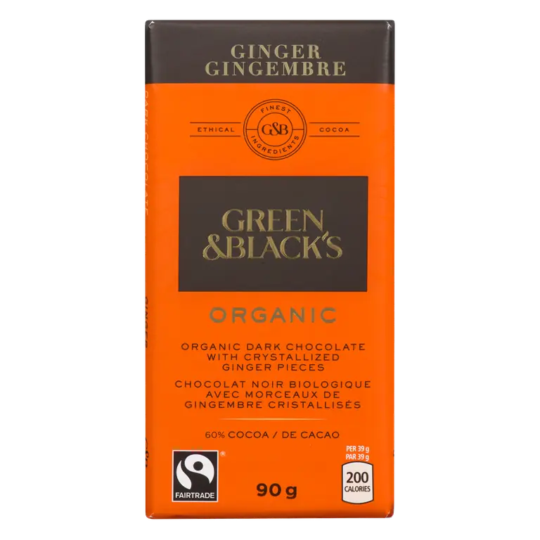 Organic Chocolate Bar 60% Dark Chocolate With Ginger 90 g