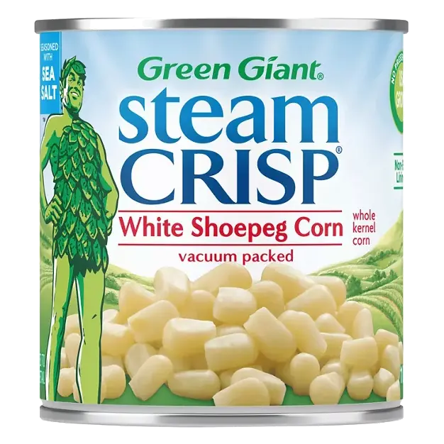 Steam Crisp Corn, White Shoepeg, Whole Kernel