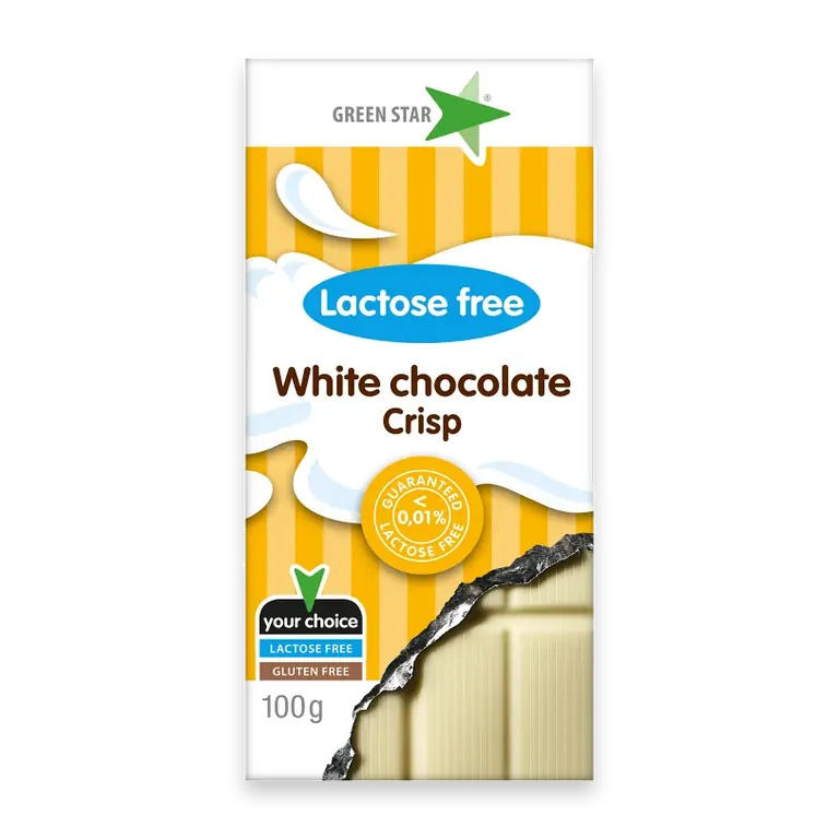 Chokladkaka Vit chokladcrisp Laktosfri 100g Greenstar