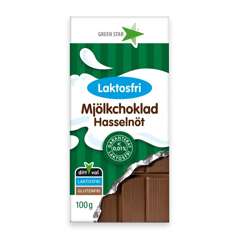 Mjölkchoklad Hasselnöt Laktosfri 100g Greenstar