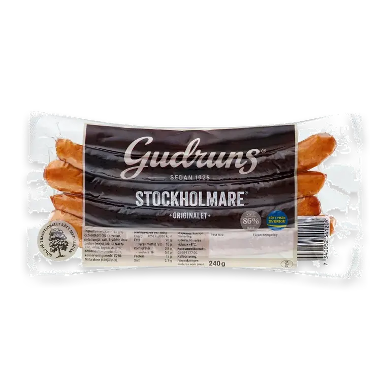 Korv Stockholmare Original Alspånsrökt 86% 4-p 240g