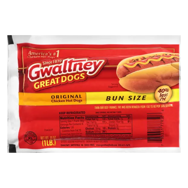 Great Dogs Original Bun Size Chicken Hot Dogs - 8 ct
