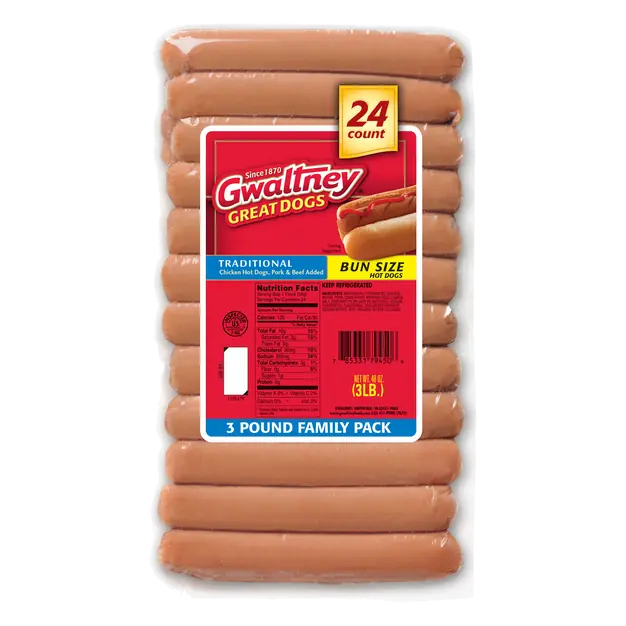 Traditional Bun Size Chicken & Pork Hot Dogs - 24 ct