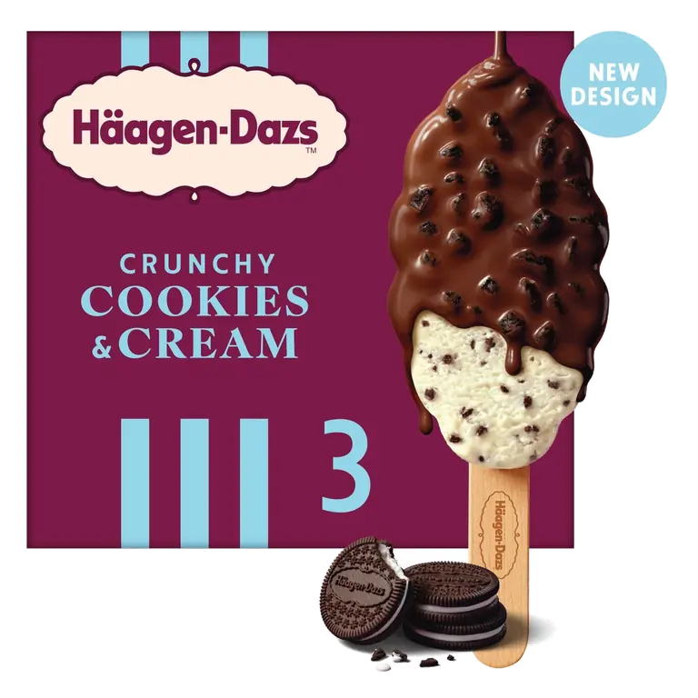 3 Crunchy Cookies & Cream Ice Cream Sticks