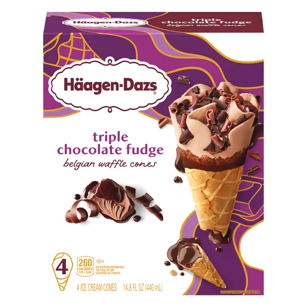 Triple Chocolate Fudge Belgian Waffle Ice Cream Cones - 4 ct