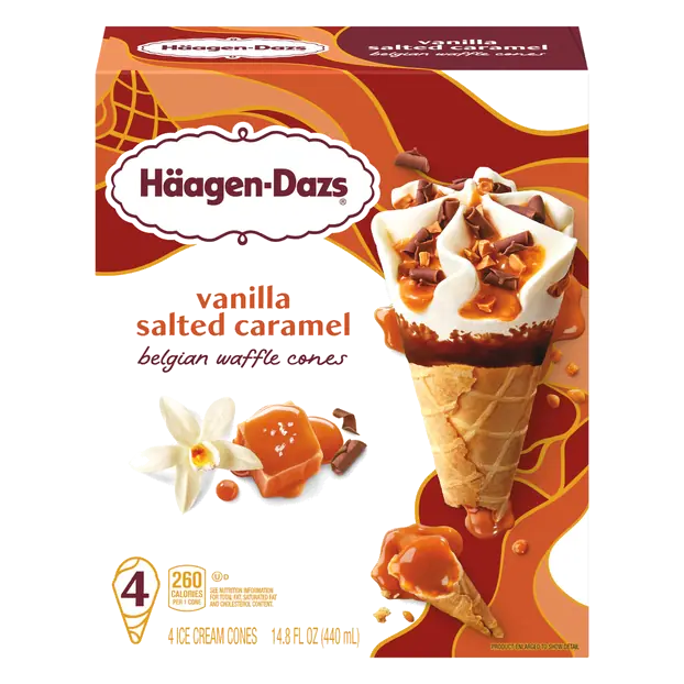 Vanilla Salted Caramel Belgian Waffle Ice Cream Cones - 4 ct